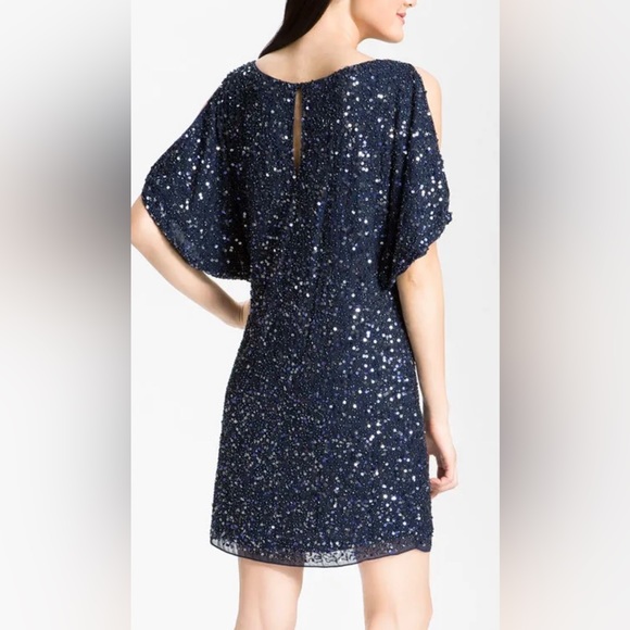 Aidan Mattox sequin cold shoulder mini cocktail dress black size 2 (W551) - Picture 2 of 14